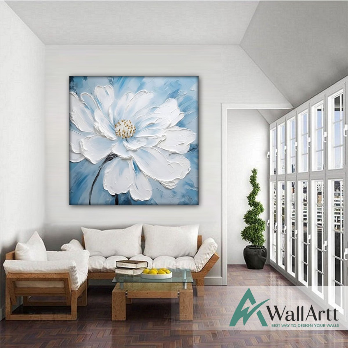 Blue White Big Flower 3d Heavy Textured Partial Oil Painting